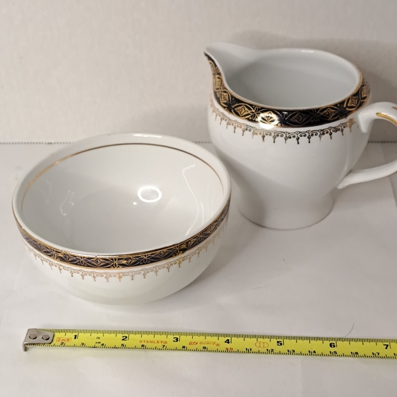 Meakin China Open Sugar Bowl & Creamer England Blue & Gold Hand Painted. - Picture 2 of 8